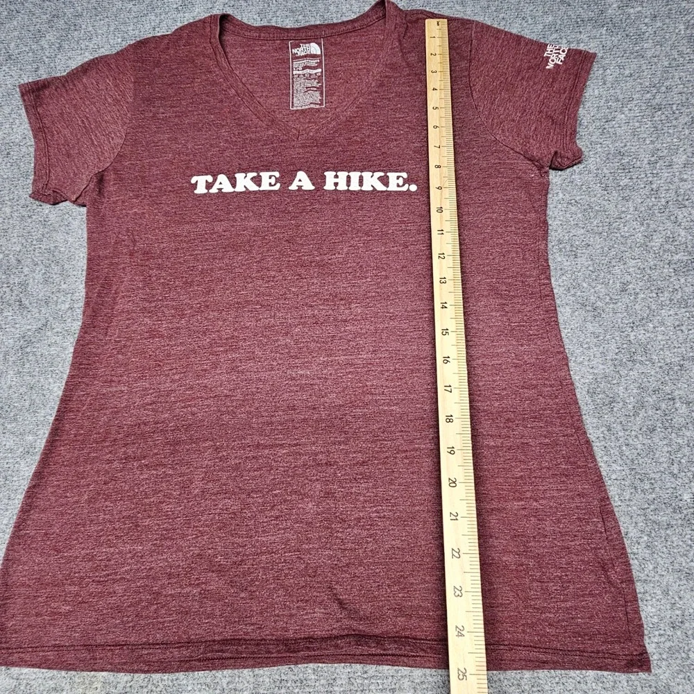 The North Face T-Shirt Womens L Red Take A Hike Graphic V-Neck Outdoor Gorpcore